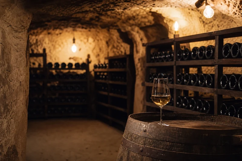 Cave viticole troglodyte fraîche creusée dans le tuffeau de la vallée de la Loire