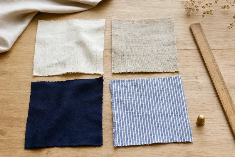 Échantillons de tissus pour pantalon large homme été : lin, coton-lin, viscose, seersucker