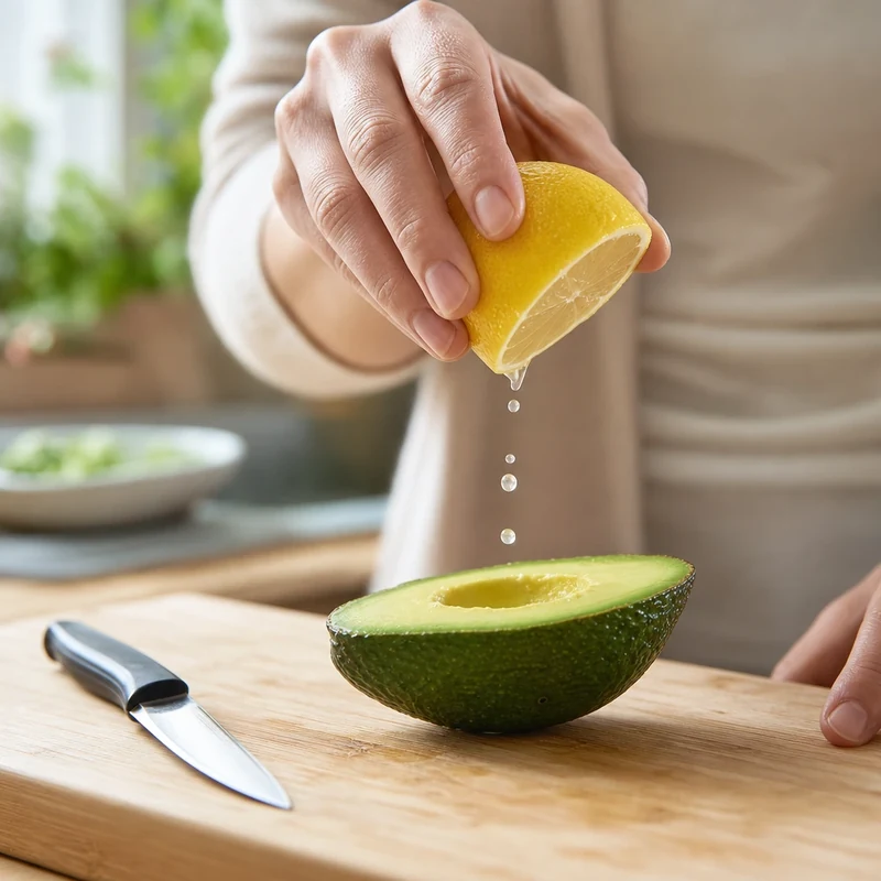 Citronnage d'un demi-avocat pour éviter l'oxydation lors du dressage du plateau apéro