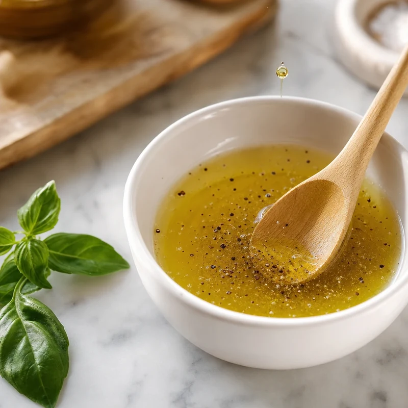 Vinaigrette express citron-huile d'olive servie à part dans une coupelle pour le plateau apéro