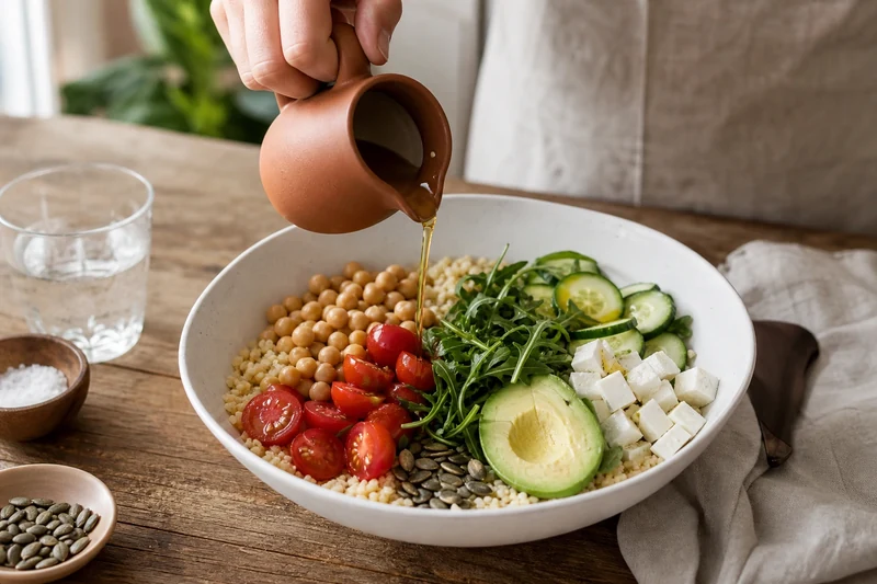 Bowl complet aux pois chiches, crudités et feta pour un déjeuner anti-canicule