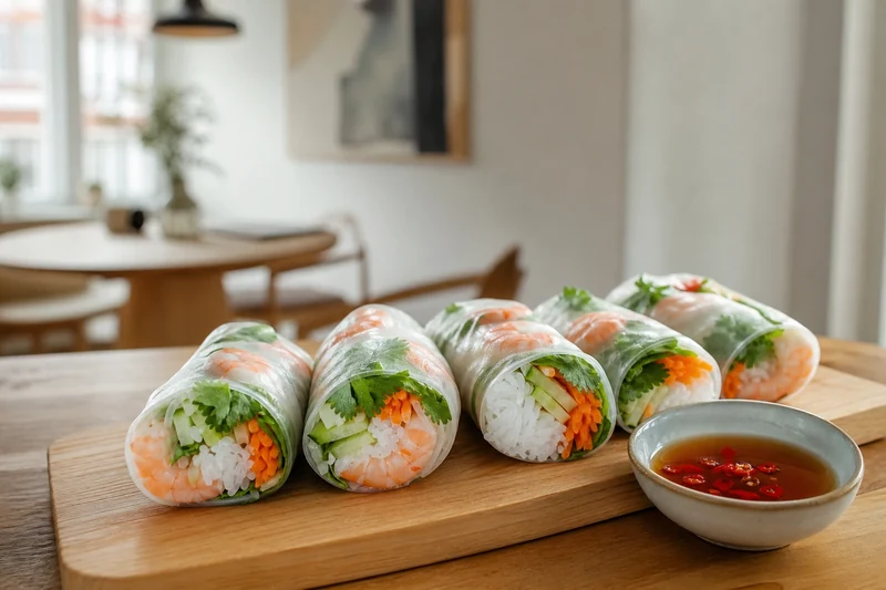 Rouleaux de printemps maison aux crevettes et crudités sans cuisson