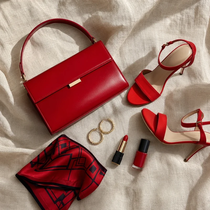 Accessoires rouges pour adopter la tendance à petite dose : sac, escarpins, foulard