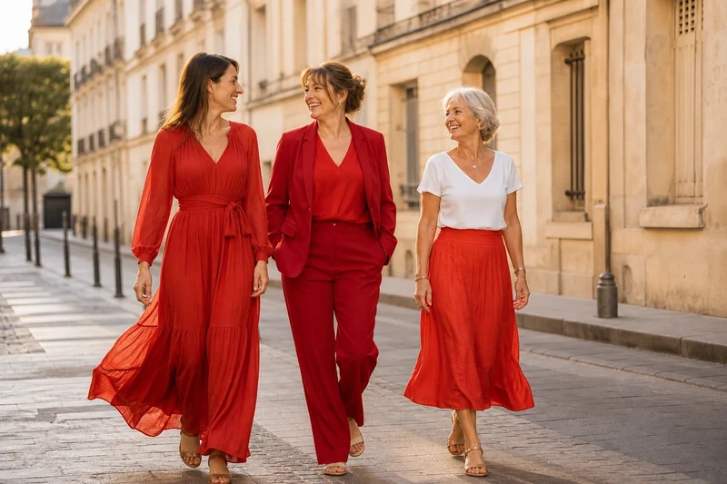 Trois femmes adoptant chacune une déclinaison du rouge tendance été 2026
