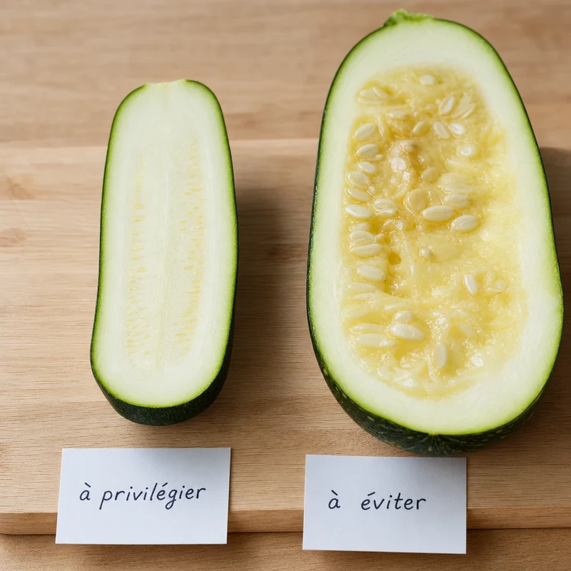 Comparaison entre une bonne courgette pour le cru et une trop mûre