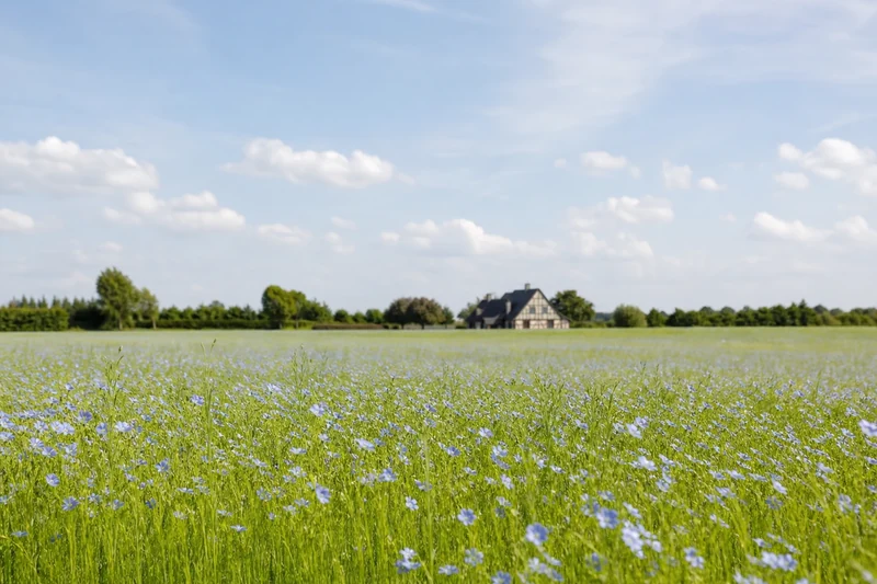 Champ de lin en fleur en Normandie, premier bassin de production français