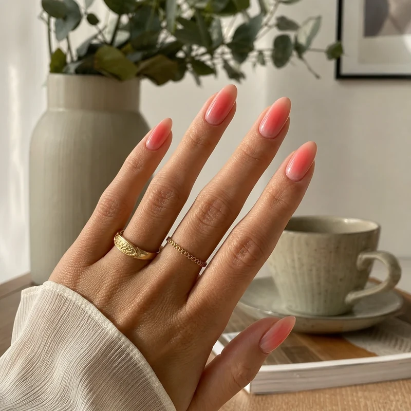 Étape 4 aura nails : top coat glossy qui scelle et lisse le halo corail