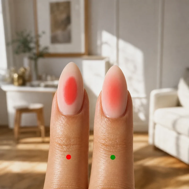 Comparatif des trois rendus aura nails corail selon le geste