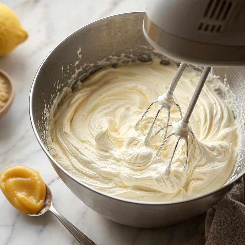 Étape : monter la crème mascarpone au lemon curd en pics fermes