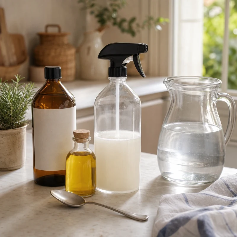 Préparation d'un spray anti-cochenilles avec savon noir liquide, alcool et huile végétale