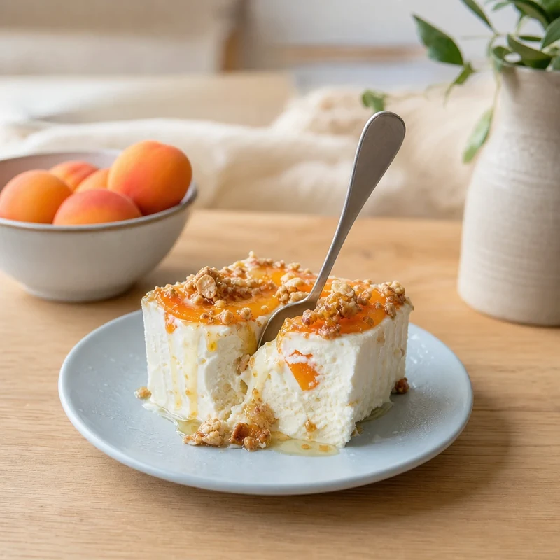 Tranche de yaourt glacé aux abricots et granola servie fraîche