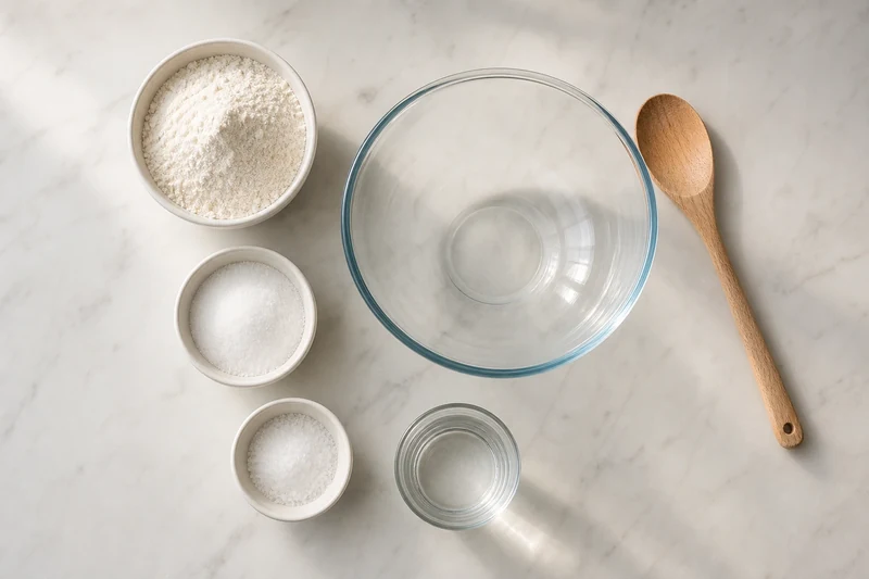 Farine, sel fin et eau prêts pour la pâte à sel dans des bols blancs
