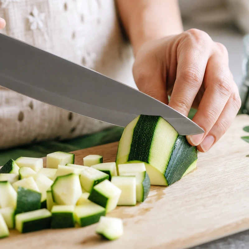 Découper la courgette crue en cubes réguliers pour le blender