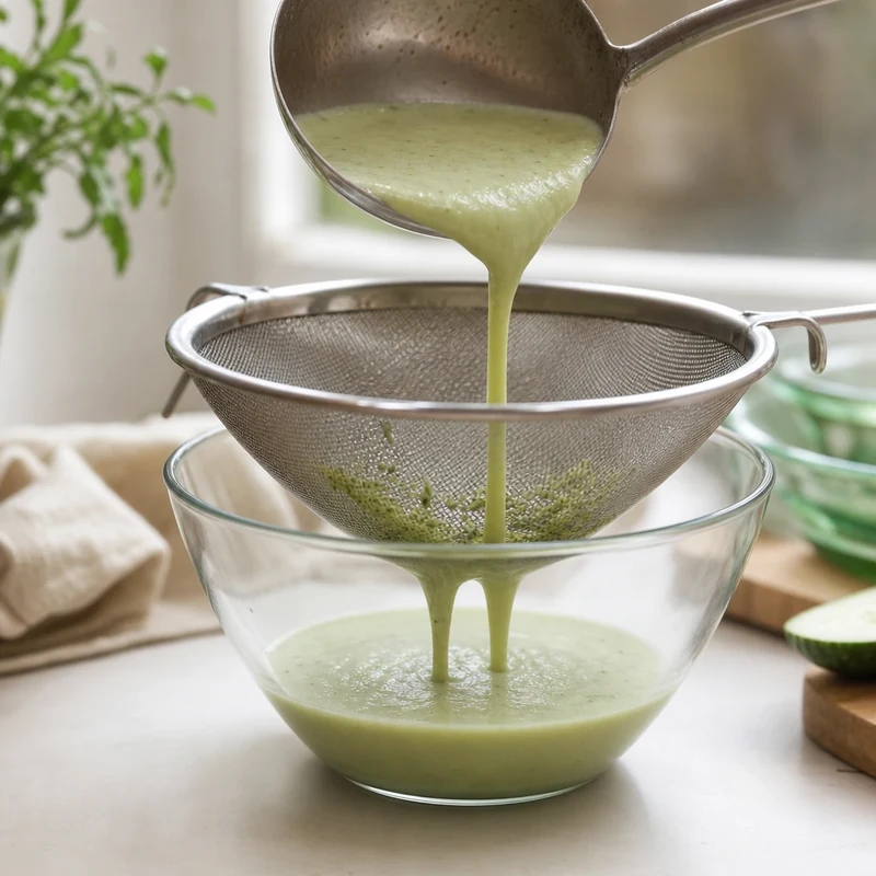 Passer le gaspacho au chinois pour une texture ultra-veloutée