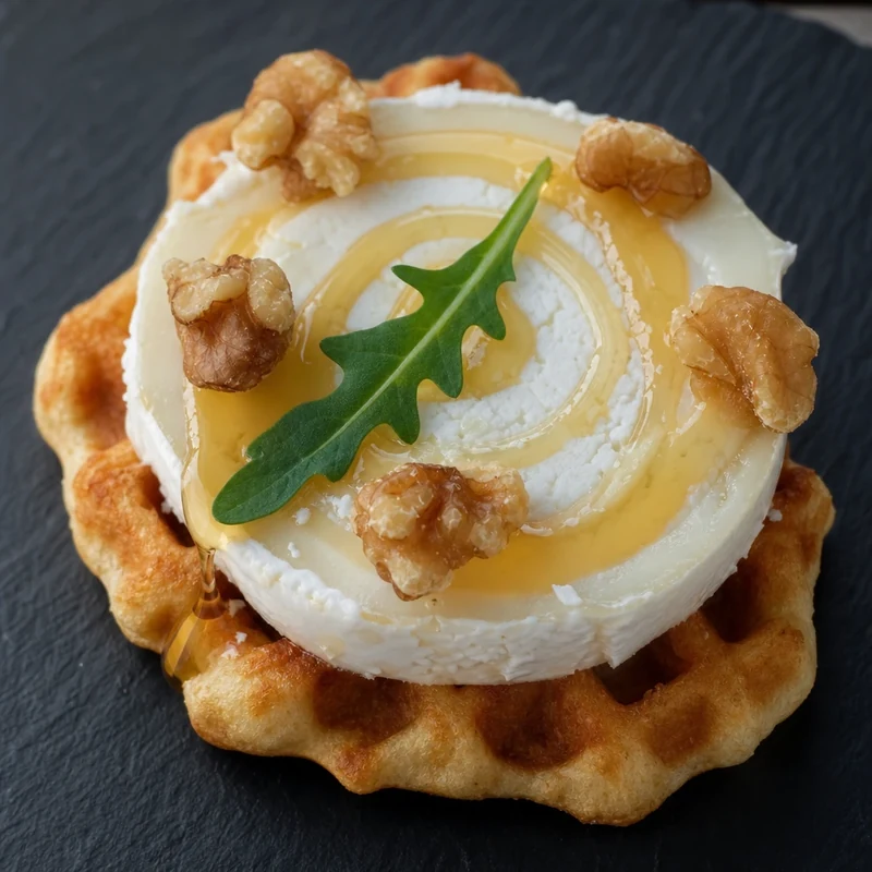 Mini-gaufre au chèvre frais, miel et noix