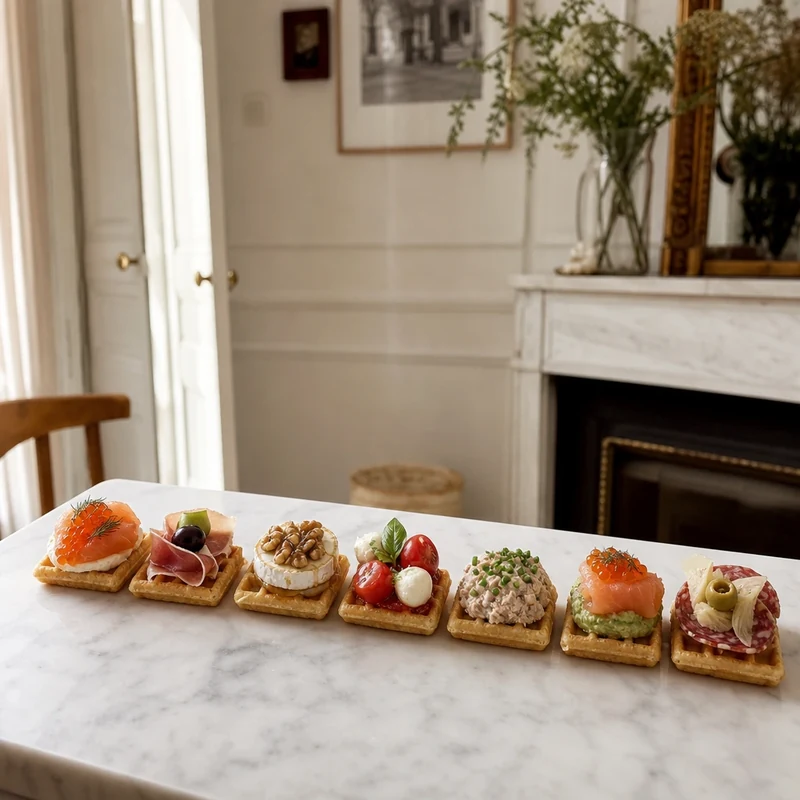 Les sept combinaisons de toppings alignées côte à côte