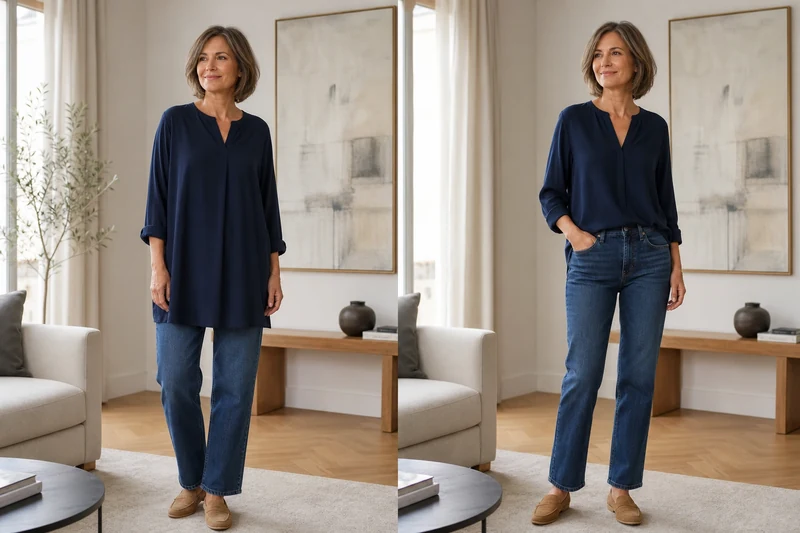 Comparaison tunique longue versus blouse mi-hanche : la seconde option affine visuellement