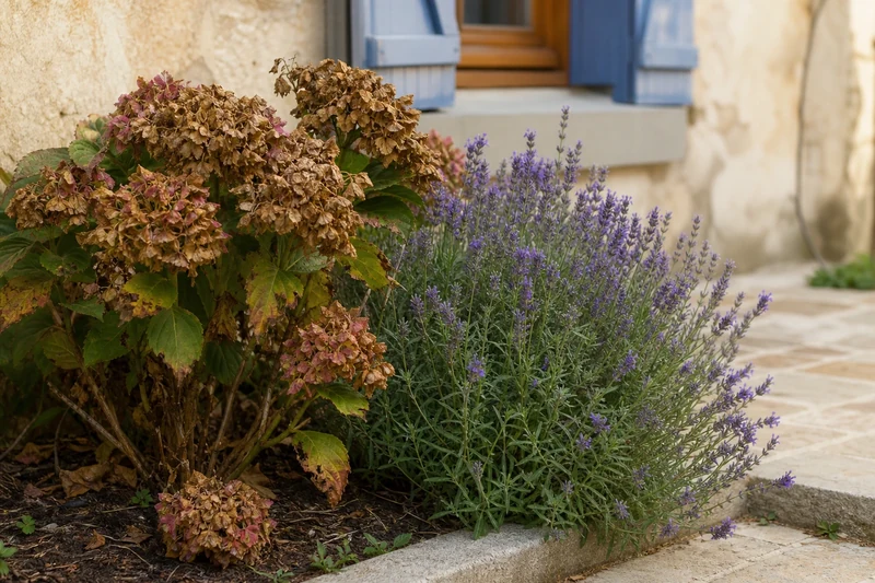 Hortensia dépérissant à côté d'une lavande : association à éviter
