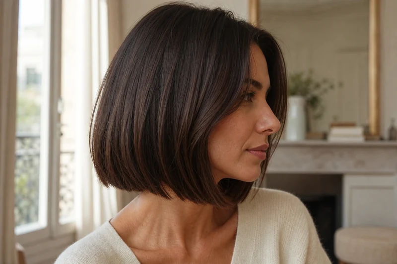 Italian bob vu de profil, longueur au menton avec galbe rentrant