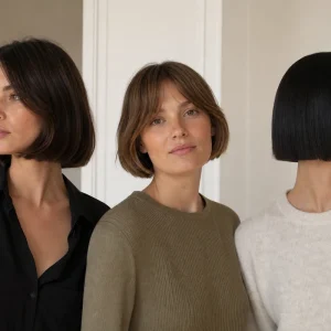 Trois femmes portant italian bob, french bob et blunt bob côte à côte