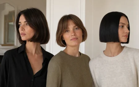 Trois femmes portant italian bob, french bob et blunt bob côte à côte