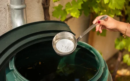 Larves de moustique visibles à la surface de l'eau d'un récupérateur de pluie de jardin