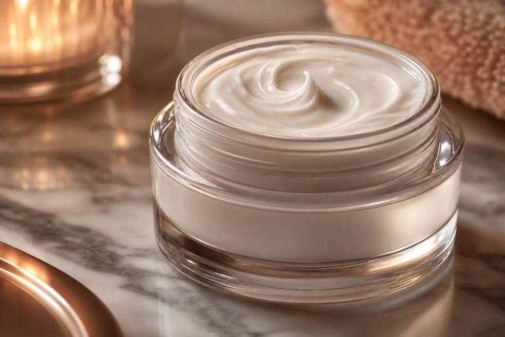 Texture riche d'une crème de nuit dans son pot