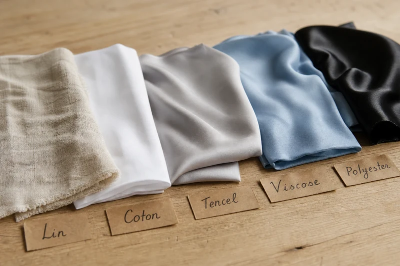 Comparatif à plat des tissus lin, coton, Tencel, viscose et polyester