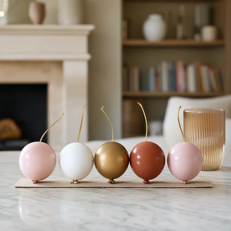 Cinq mini ballons méthode polystyrène montés sur fils floraux dorés