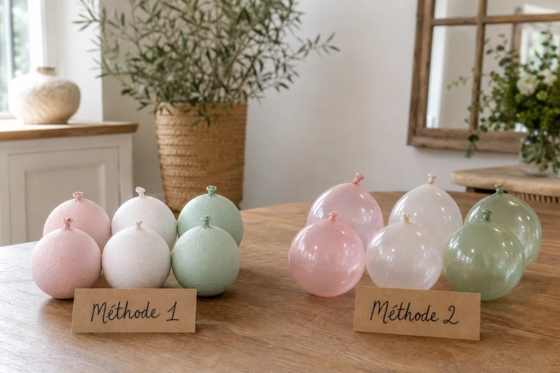 Comparatif visuel : mini ballons polystyrène mats vs ballons 260 translucides