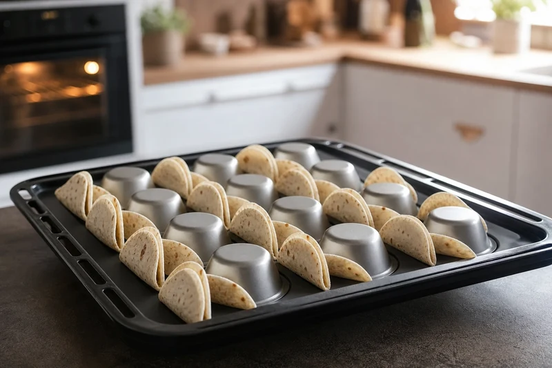 Coquilles à mini tacos moulées sur un moule à muffins retourné avant cuisson