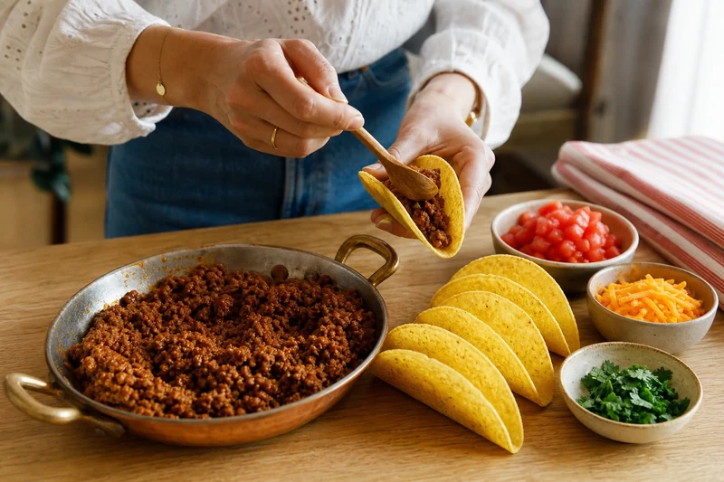 Garnir les mini tacos juste avant de servir pour préserver le croustillant