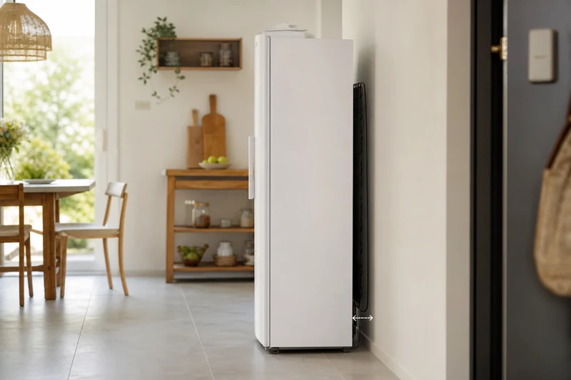 Frigo correctement éloigné du mur pour permettre l'évacuation de la chaleur