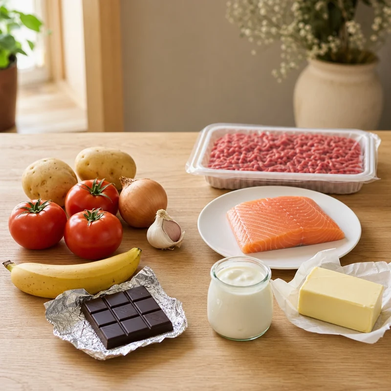 Comparatif visuel des aliments à ranger au frigo et de ceux à garder à température ambiante