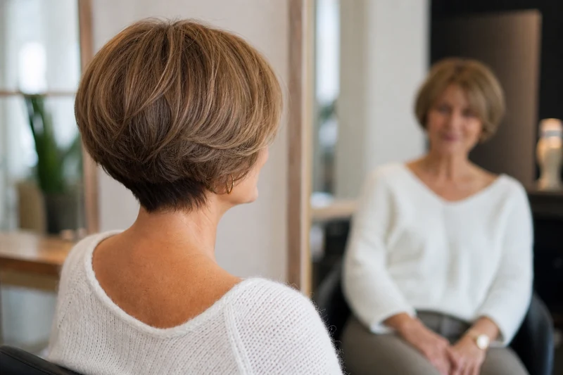 Carré court dégradé sur cheveux fins vu de dos et de profil