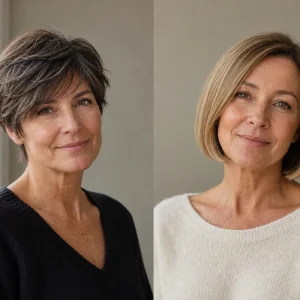 Comparaison Soft Pixie et carré court sur deux femmes de 50 ans