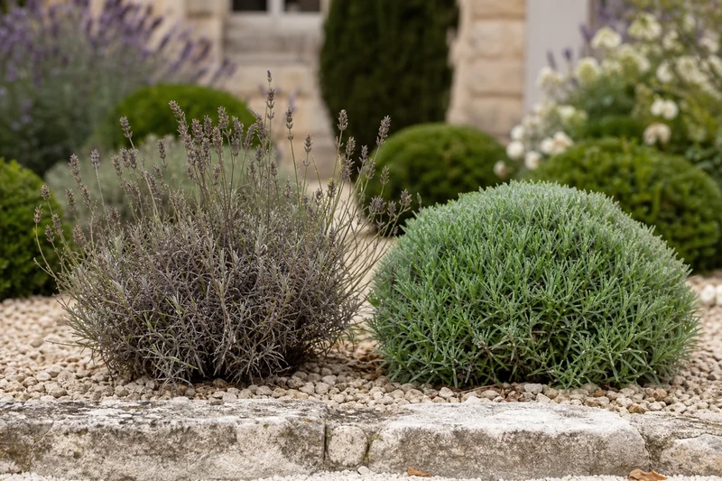 Comparaison entre un pied de lavande non taillé et un pied taillé en dôme après la floraison